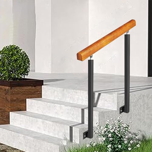 Barandillas de madera para exteriores para montaje lateral en porches. Barandilla ajustable de acero al carbono para escaleras de hormigón o madera. (80cm/31.5in)
