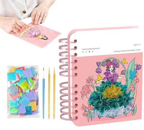 Generico Kit Per Arte Con Punteruolo,Lavoretti Artistici Principesse Con Adesivi E Colori | Gioco Educativo per Bambine Scuola Materna Asilo,Ideale per Viaggi in Auto e Aereo