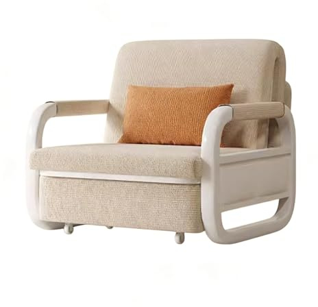 Hopfällbar Bäddsoffa Fåtölj med Mjukt Plyschtyg och Förstärkt Metallram Multifunktionell Sovfåtölj Platsbesparande Design för Lägenhet Gästrum(Beige)