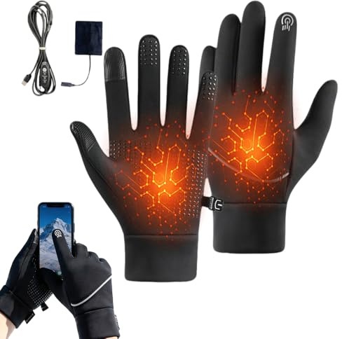USB Beheizte Handschuhe, 2026 Neu Winterhandschuhe Touchscreen Wasserdichtem, Elektrische Beheizte Skihandschuhe Ski Handschuhe Damen Herren für Klettern Skifahren Radfahren Camping (Schwarz, XL)