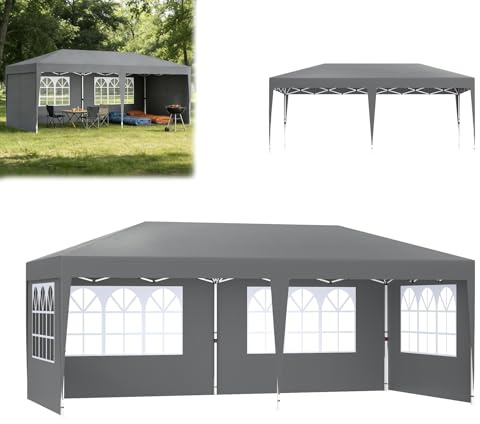 Froadp Pavilion 3x6 m Wasserdicht Faltpavillon mit Seitenwänden Winterfest Höhenverstellbares Partyzelt UV-Schutz Klappbarer Gartenpavillon mit Fenstern Reißverschlusstür und Tragetasche, Grau