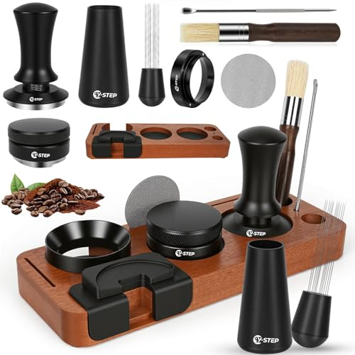 Y-Step 8 PCS Espresso Machine Accessories Kit: 53.5mm Espresso Tamper Tools, with Coffee Espresso Tamping Station, WDT Tool, Distributor, Stirrer, Dosing Funnel, Puck Screen, Fits 54mm Portafilters