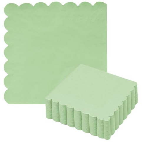 50 Stück Servietten Salbeigrün 2 Lagige, 33 x 33 cm Gewellt Papierservietten, Einwegservietten Eukalyptus Grün, für Geburtstag, Hochzeit, Babyparty, Cocktailparty