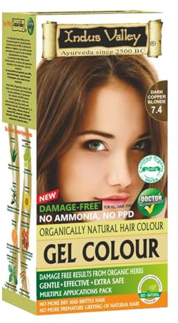 Indus Valley natürliche organische Haarfarbe, ohne Schäden, permanente Gel-Haarfarbe, von Ärzten empfohlen, Bio-Naturzertifiziert, dunkles Kupferblond 7.4