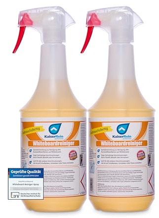 KaiserRein 2x1L Whiteboard Reiniger Spray vielseitig verwendbar für Kunststoffoberflächen I Whiteboardreiniger gegen permanent Stifte I Tafelreiniger