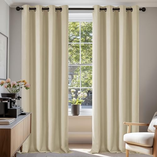 Deconovo Tende Oscuranti per Interni, 2 Pannelli, 140x290 cm, Beige Scuro | Termiche Isolanti Caldo e Freddo, Attenuano i Rumori, Moderne ed Eleganti con Occhielli, per Camera e Soggiorno
