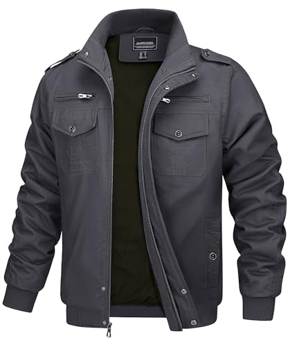 MAGCOMSEN Übergangsjacke Herren Stehkragen Cargo Jacke Militär Outdoorjacke Winddichte Feldjacke mit Vielen Taschen