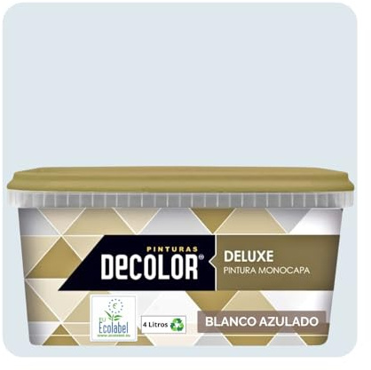 DELUXE Pintura de Interior Monocapa Mate. 4 Litros. Ecológica con Certificado Ecolabel. BLANCO AZULADO
