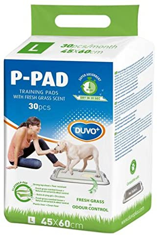 Duvo+ duvoplus, P-Pad Fresh Grass 30st - 45x60cm, Absorption élevée & avec Un Odeur d Herbe fraîche, pour Apprentissage de la propreté, Chiots, Chiens Adultes ou Chiens Malade, 5 Couches