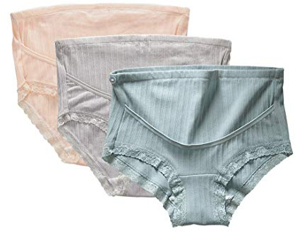 FEOYA Graviditetstrosor underkläder bomull mammatrosor hög midja underbyxor magstöd justerbara trosor trosor trosor 3-pack – M-2XL, 3 stycken beige grå blå, M