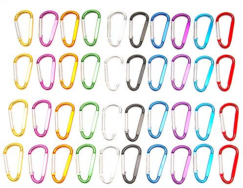 Karabiner Klein,Aluminiumlegierung mini karabiner Schlüsselanhänger für Camping, Angeln, Wohnmobil, Reisen, Rucksack (40 Stück, 47 mm)