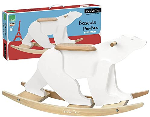 VILAC - Jeux et Jouets - Jeu en bois - Bascule Ours Pompon - Equilibre - Place Assise - Blanc - Jeu pour Enfants dès 18 mois - Fabriqué en France - 9104