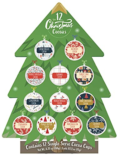 Christmas Cocoa Gift 12 Single Serve Pods Compatible With Keurig K-Cup Hot Chocolate Pods Advent Calendar Assortment - Holiday Cocoa Gift Box Set - Best Xmas Present Idea/Stocking Stuffer