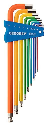 GEDORE Winkelschraubendreher-Satz 9-teilig, für Innensechskantschrauben, farbig, mit Kugelkopf, SW 1,5-10 mm, H 42 CKEL-09