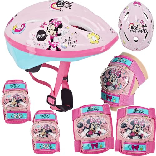 alles-meine.de GmbH 5 TLG. Set Kinderhelm & Knieschützer & Ellenbogenschützer - Minnie Maus/Maus - Fahrradhelm - Gr. 52-56 cm - Circa 3 bis 15 Jahre - Größen verstellba..