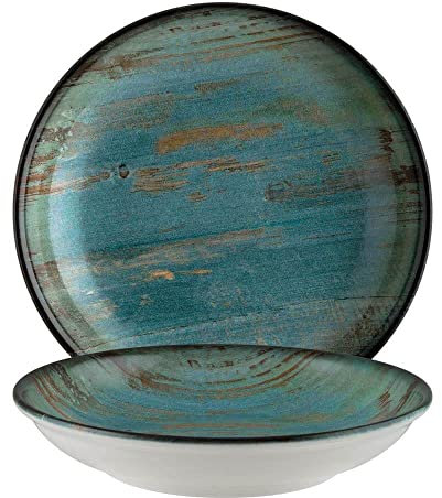 Bonna 6x Suppenteller Pastateller Speiseteller Essteller Salatteller Geschirr Teller tief 28cm 170cl Türkis Braun Blau Porzellan rund Madera Mint Bloom