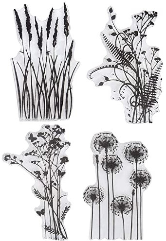 Silikonstempel Set, Stempel Silikon, Clear Stamp Set, 4 Stück Scrapbooking Stempelset, Silikonstempel Blumen und Blätter Set für Kartenherstellung Dekoration und DIY Scrapbooking Album Dekor(6.5x9cm)