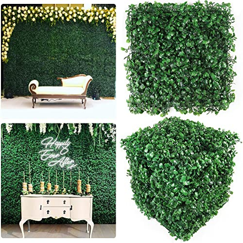 Boshen 10 x 10 Artifical Boxwood Panels Grass 8PCS Grass Wall Backdrop Boxwood Hedge Wall Greenery Backdrop UV Protected Artificial Grass Wall Decor for Party Wedding Backyard Indoor Outdoor