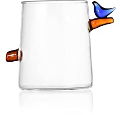 Ichendorf Milano Bicchiere Acqua Uccellino Celeste, Collezione Birds, 32 cl, Vetro Borosilicato, Fatto a Mano