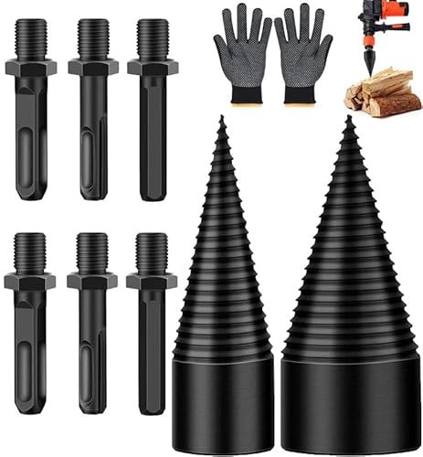 Norhogo Vite conica, spaccalegna per legna da ardere, Spaccalegna Trapano con 3 manici per trapano (Quadrato/Rotondo/Esagonale), in Trapano a Gradini Taglia-Legno,Elettrico Legna 32+42