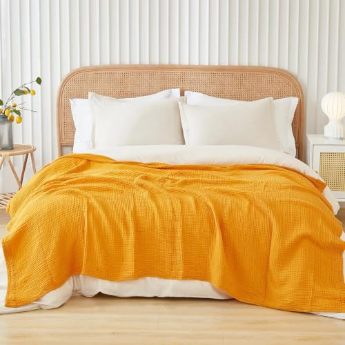 EMME Musselin-Decke 230x230 Baumwolle Oeko-TEX Erwachsene Tagesdecke | Sommer-Überwurf Decken Für Bett Atmungsaktive Gaze-Decke Ganzjährig Weich & Leicht Vorgewaschene Baumwolldecke Bettdecke