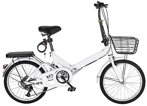 JTBDWOSK Faltbares Fahrrad 20/22 Zoll Klappfahrrad Rahmen aus Kohlenstoffstahl Klapprad V Bremse 7 Geschwindigkeit Schnellfaltsystem mit Rücklicht und Autokorb,Weiß,20in