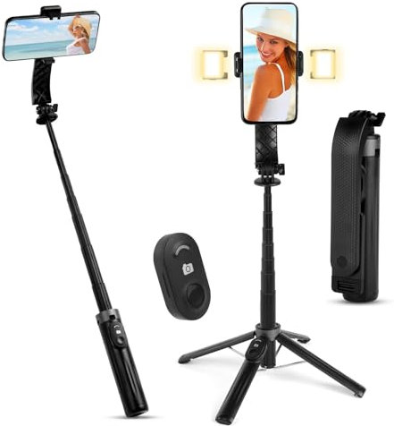 Flintronic Perche Selfie avec Lumière, 100cm Perche à Selfie Quadrupède avec Télécommande Amovible, Perché à Selfie Trépied Smartphone Bâton Selfie Extensible Télescopique pour iPhone/Samsung/Huawei