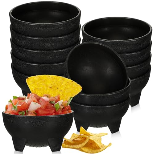 Maxcheck Salsa-Schalen für Partys, 11,4 cm Durchmesser, 284 ml, Schwarz, 12 | Mexikanische Salsa-Schüsseln aus Kunststoff, Guacamole, süße Chips und Servierschale, Chip-Form für Party, Fiesta, Essen