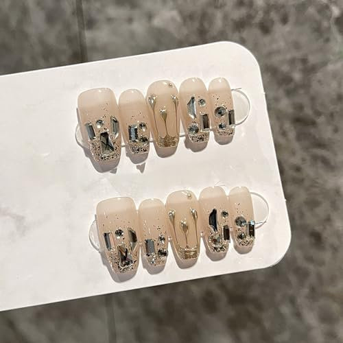 Aufdrückbare Nägel, künstliche Nägel für Hochzeiten, wiederverwendbare Nagelaufkleber, künstliche glänzende Kunstnägel, aufdrückbare Kunstnägel für Frauen/Mädchen (Eisige Eierschale, Groß)