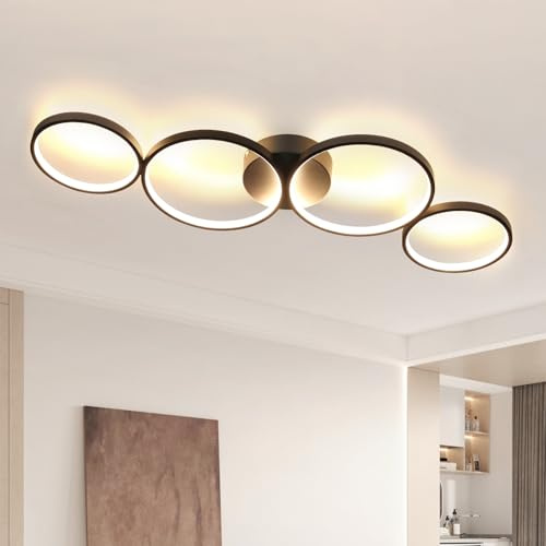 GBLY LED Deckenlampe Wohnzimmer Modern Deckenleuchte Warmweiß 4 Flammig | 3000k Wohnzimmerlampe 88cm Rund Ring 37W Schwarz Schlafzimmerlampe Design Bürolampe Schlafzimmer Wohnzimmer Flur Büro Küche