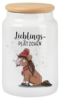 Tachinedas Kreativshop Keksdose Lieblingsplätzchen Pony Weihnachten Plätzchendose Pferd Vorratsglas mit Holzdeckel