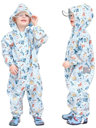 Hovkib Traje de Lluvia Niños Niñas Chubasquero de Una Pieza Niños Mono Impermeable Transpirable Poncho de Lluvia Ligero Traje de Barro Cremallera Ropa de Lluvia 1-3 Años
