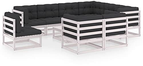 Rantry 10-TLG. Gartenlounge Set Gartensofa Set Gartenmöbel Sitzgruppe Sitzgarnitur Gartengarnitur Möbel Gartenlounge Loungemöbel Balkonmöbel mit Kissen Weiß Kiefer Massivholz #1