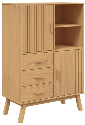 vidaXL Highboard Brown Solid Pine Wood, Engineered Wood Medium Highboard