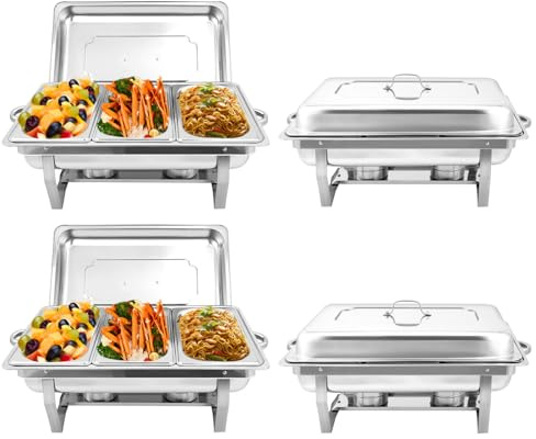 Jacgood Warmhaltebehälter Essen - Erstklassiger Edelstahl Chafing Dish - Warmhaltebehälter für Speisen inkl. Anleitung - Speisenwärmer ideal für Events und Partys (4 Set 1/3 GN -Behälter)