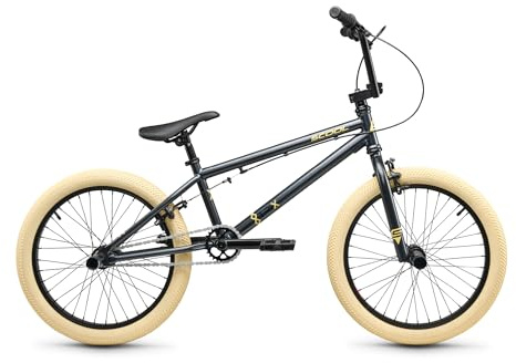 S’COOL XtriX BMX Jugendfahrrad 20 Zoll, 1 Gang, Alurahmen, für Schule & Freizeit, Kinder 6–9 J., Farbe: Dark Grey/Beige