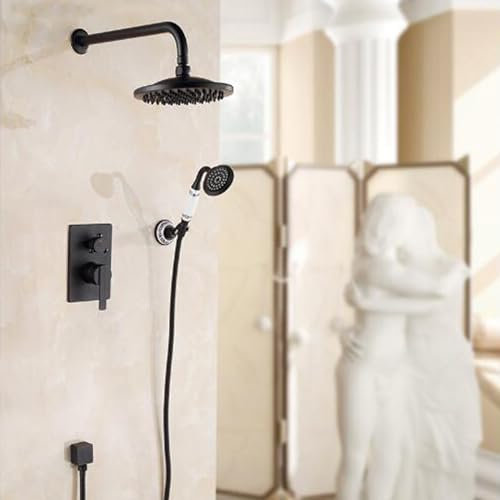 BiaoTeng Duscharmatur Unterputz Regendusche Wand Heiß und Kalt 2 Funktionen Einhebelmischer Duschsystem Unterputz Set schwarzer Retro