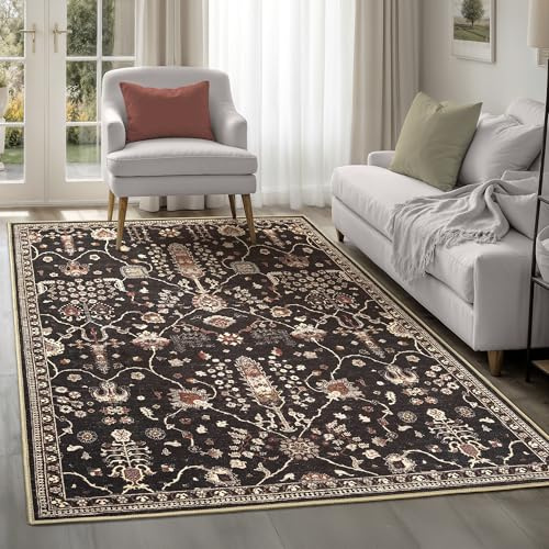 artyrugs Machine Washable Rug, 152x213cm, 75% Recycled Cotton, Short Pile, Non-Slip Backing, Non-Shedding, Suitable for Living Room, Bedroom, Kitchen, Hallway, Office, Night Black