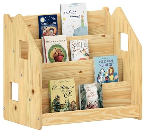 IDIMEX Bücherregal Bruno 4 Fächer aus Massivholz - Natur Montessori Bücherregal für Kinderzimmer, Stabil und sicher mit abgerundeten Ecken, Kinderzimmeraufbewahrung