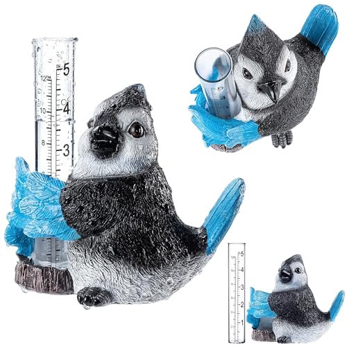 KADAX Pluviomètre pour jardin 12 cm, pluviomètre décoratif avec double échelles claires, indicateur de pluie résistant au gel, 12 cm, oiseau