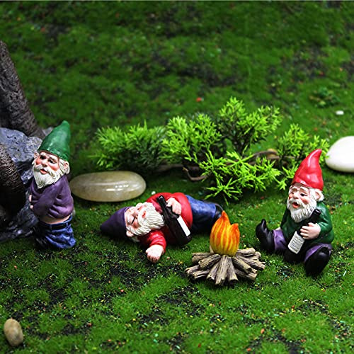 TLHWIN Drunk Garden Lot de 4 nains de jardin - Statue d'elfe - Barbe blanche - Modèle de feu de camp - Décoration pour pelouse