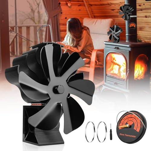 Highsam Ventilateur Poêle à Bois 6 Pales avec Thermomètre - Silencieux, Orientable, Alimenté à la Chaleur pour Poêles à Granulés/Cheminées/Bûche/Gaz (1 Pièce)