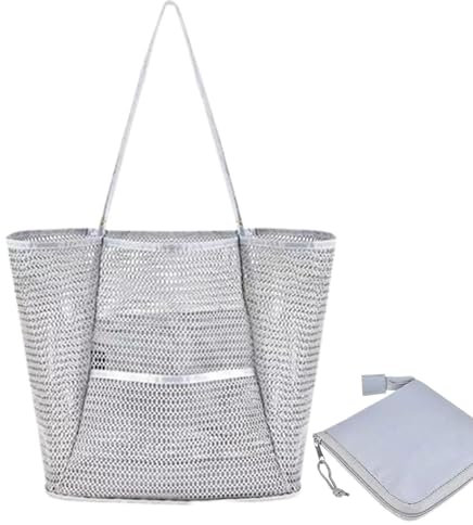 Mesh-Strandtasche, Mesh-Tasche für den | Große Strandtuchtasche | Reisetasche mit großem Fassungsvermögen, faltbare Umhängetasche, Sandspielzeug-Einkaufstasche für, Schwimmbad, Picknick