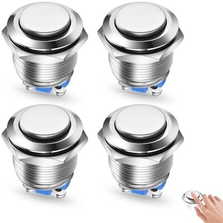 4 Stück 19mm Taster Druckschalter Wasserdicht Drucktaster Momentaner Schalter aus Messing 5A/12V/24V/125V/250V, für Autos, Zündanlagen, Türklingeln (HoherKopf)