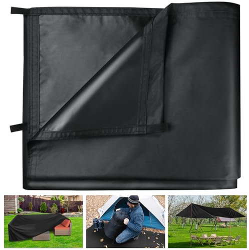 Honsaifau Waterproof Tarpaulin Outdoor Cover: Black 1.5m x 2m 420D Lightweight Oxford Fabric Tarp Sheet with Reinforced Loops - Tear-Resistant UV Protection for Camping Backpacking Hiking Shelter
