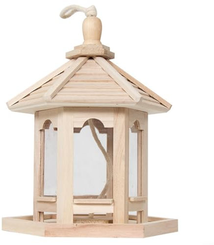 BlissfulAbode Vogelfutterstation aus Holz, zum Aufhängen, ländlicher Stil, wetterfest, 20 x 25 cm