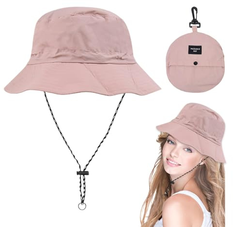 CHAOTEMAI Cappello Pioggia Donna Circonferenza 21-24in Cappello Donna Pieghevole Impermeabile Safari Cappello Pescatore Uomo Tesa Larga Asciugatura Rapida Estate Spiaggia Viaggio Escursioni(Rosa)