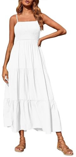 Generisch Chiffonkleid Damen Latzkleid Damen Maxikleid Luftige Sommerkleider Musselin Kleid Schicke Sommerkleider Elegant Leicht Spaghettiträger-Kleid Strandkleid Lang Damenkleider Sommer AOC74