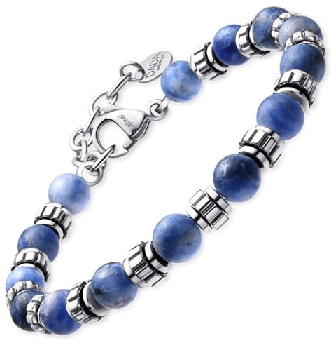 Dada Gioielli - Herrarmband i natursten, 6 mm, Onyx, sodalit, tigeröga, grå obsidian, grå jaspis, turkos - mycket slitstarkt armband som alltid kan bäras, Taglia Unica, Rostfritt stål, Ingen ädelsten