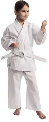 IPPONGEAR Club 2 Karate Gi Set Einsteiger Karateanzug Kinder Anzug inkl weißem Gürtel (Größe 110, Schnürbund, 220gr/m² (8 oz) Stoffdichte) weiß